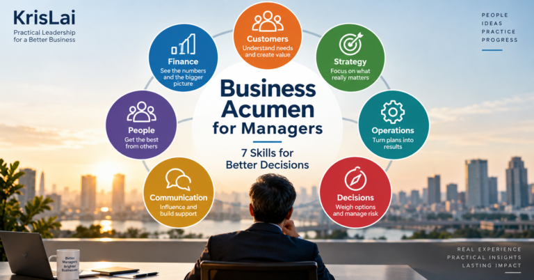 Business acumen for managers showing seven skills for better business decisions