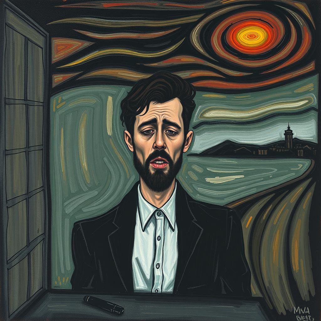 Illustration showing anxious employee experiencing worry about AI integration in the workplace