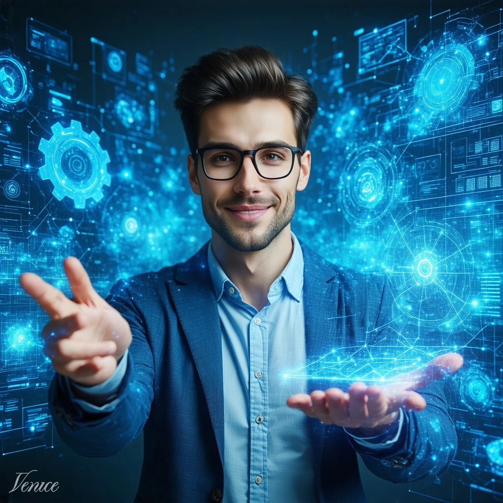 Image of a small business owner comparing profit engineering and profit management strategies with visuals of growth charts and business tools