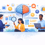 Behavioural economics in business illustration showing professionals analysing customer decision-making and consumer behaviour.